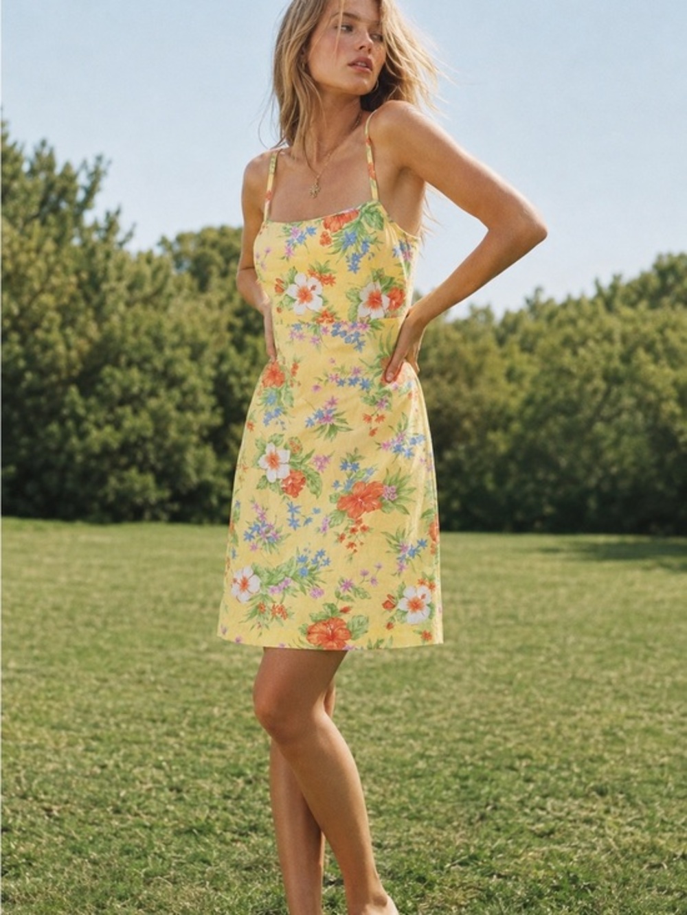 Ralph Lauren y2k vintage yellow Hawaiian mini dress